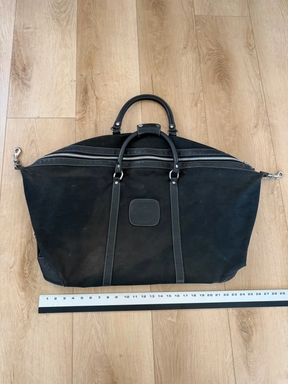 Vintage Large Ghurka Original Collection Black Twill Leather Luggage Duffle Bag